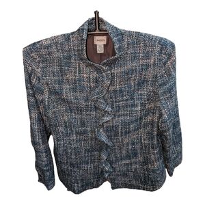 Chico's Blue Black White Mystic Tweed Rachelle Ruffle Blazer Jacket Size 3 (16)